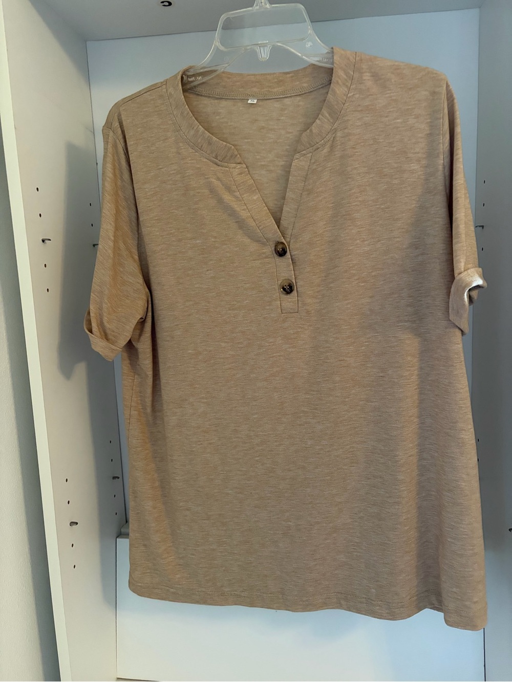 Womenβs Taupe Henley Top with Short Sleeves